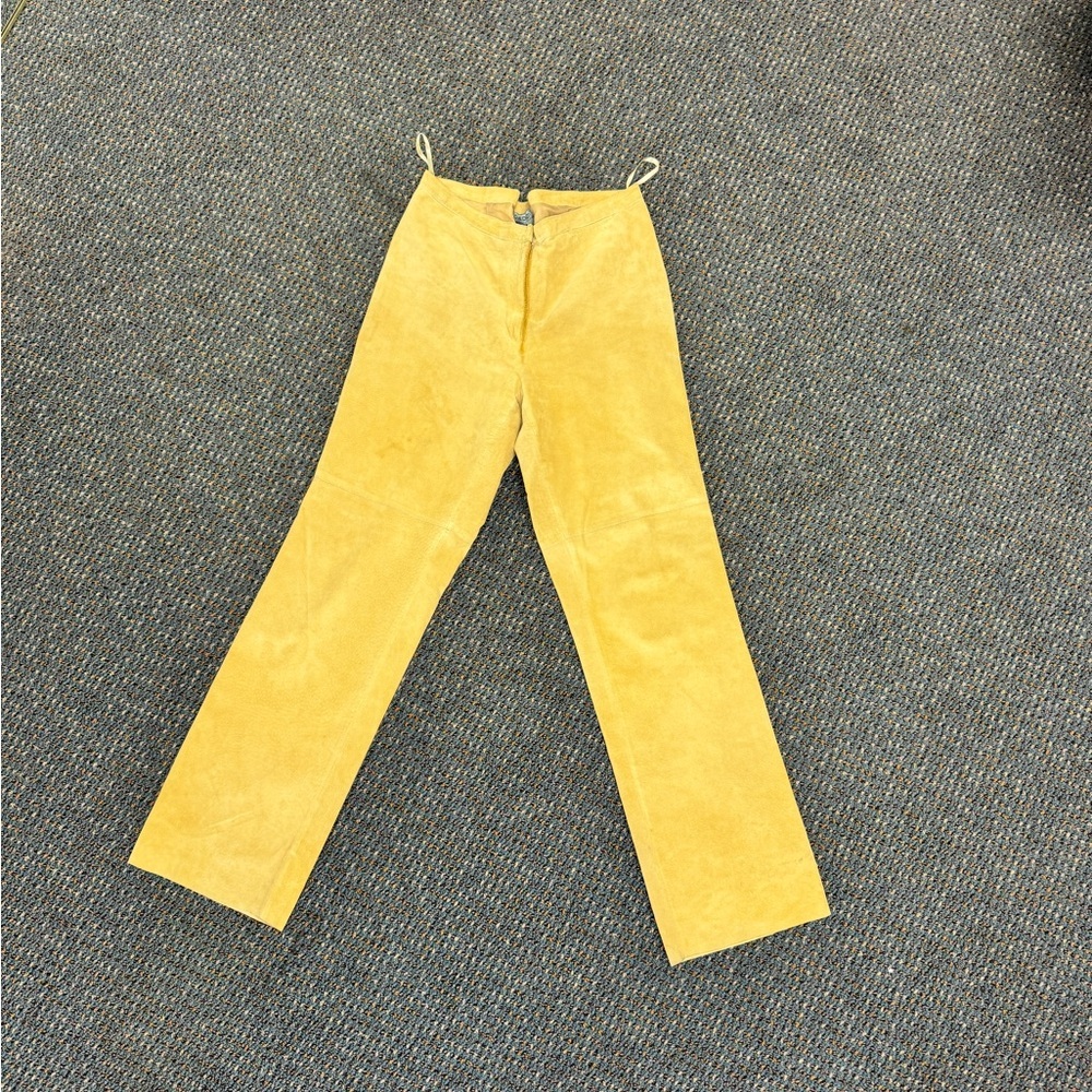 Co & Eddy Mustard Yellow Genuine Suede Leather Straight Leg Pants Womens 8